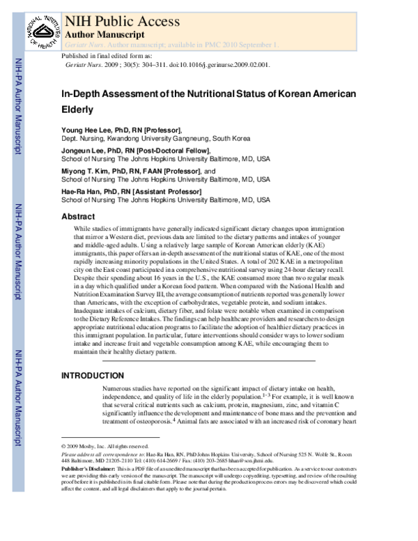(PDF) In-Depth Assessment of the Nutritional Status of Korean American ...