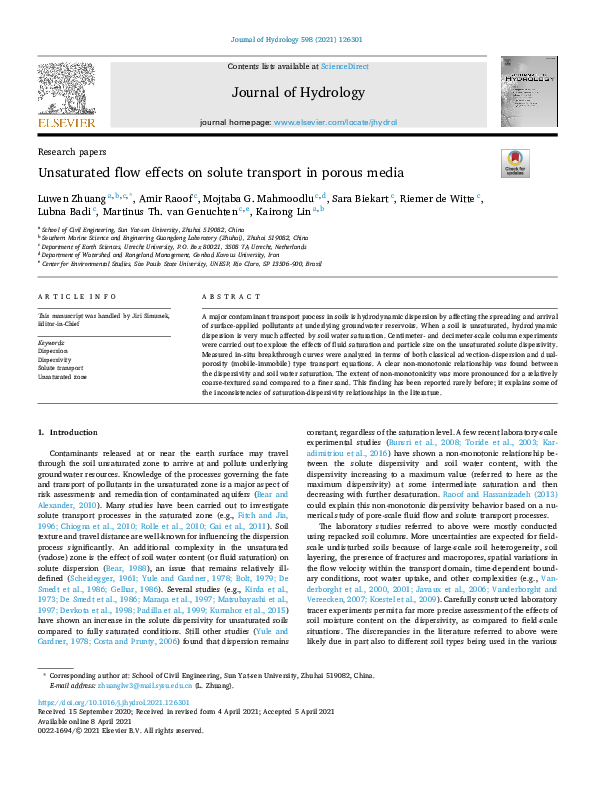 (PDF) Unsaturated flow effects on solute transport in porous media