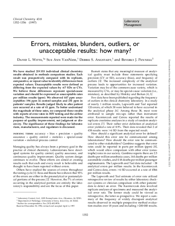 (PDF) Errors, mistakes, blunders, outliers, or unacceptable results ...