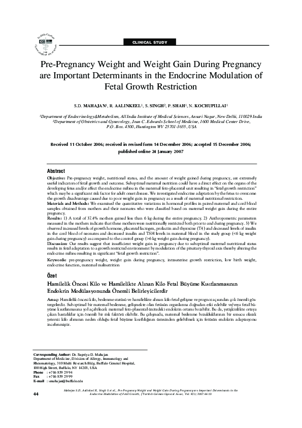 (PDF) Pre-pregnancy weight and weight gain during pregnancy are ...