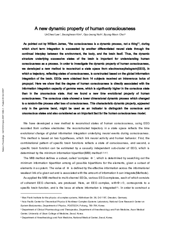(PDF) A new dynamic property of human consciousness