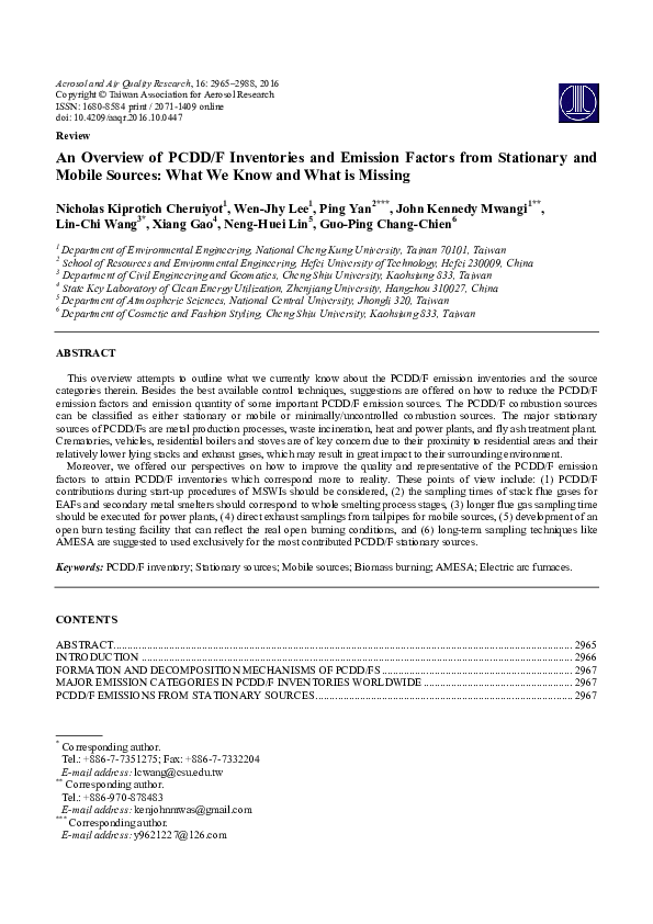 (PDF) An Overview of PCDD/F Inventories and Emission Factors from ...