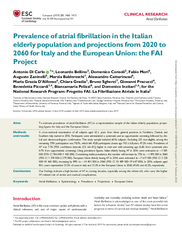 (PDF) Prevalence of atrial fibrillation in the Italian elderly ...