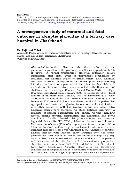 (PDF) retrospective study of maternal and fetal outcome in abruptio ...