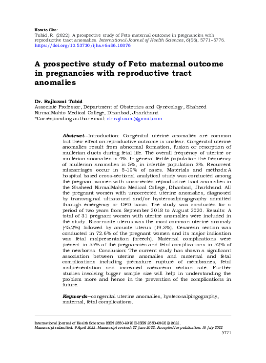 (PDF) prospective study of Feto maternal outcome in pregnancies with ...