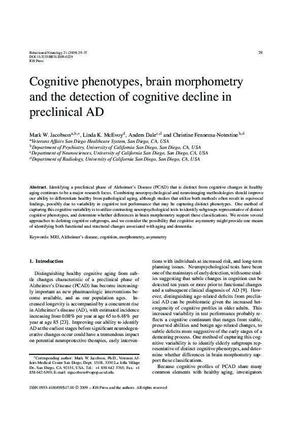 (PDF) Cognitive Phenotypes, Brain Morphometry and the Detection of ...