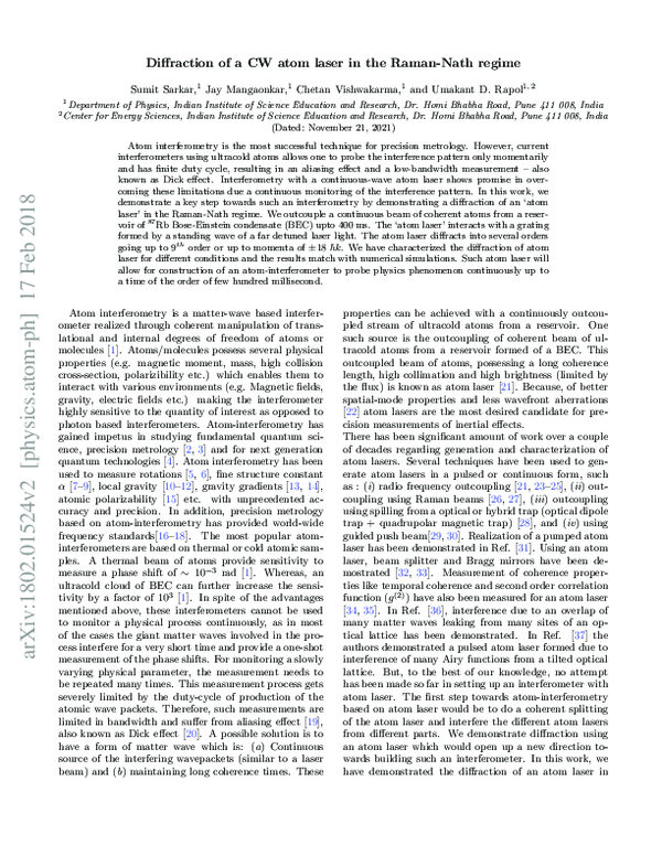 (PDF) Diffraction of an atom laser in the Raman-Nath regime