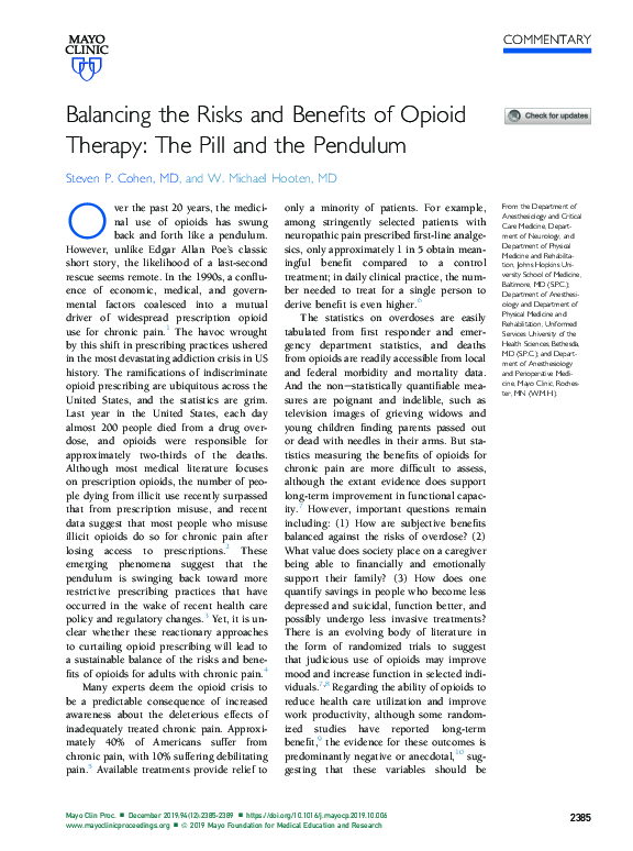 (PDF) Balancing the Risks and Benefits of Opioid Therapy The Pill and