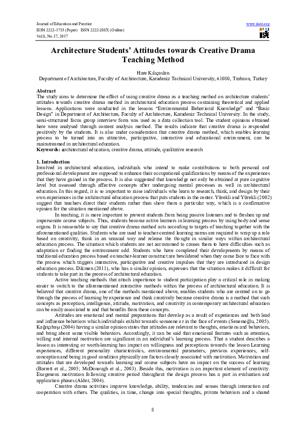(PDF) Architecture Students’ Attitudes towards Creative Drama Teaching