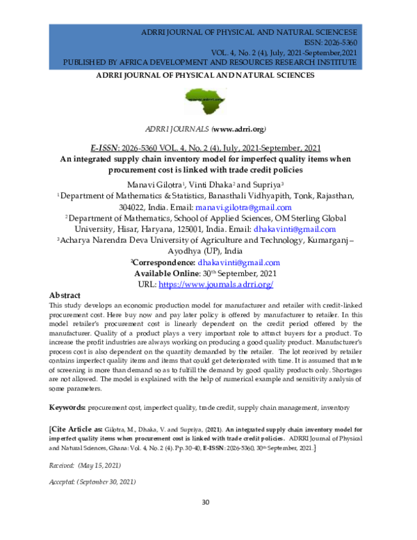 (PDF) An integrated supply chain inventory model for imperfect quality ...