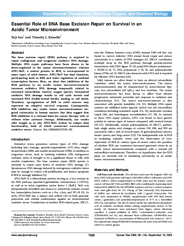 (PDF) Essential Role of DNA Base Excision Repair on Survival in an ...