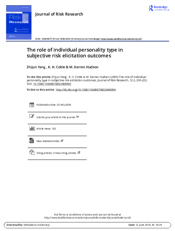 (PDF) The role of individual personality type in subjective risk ...
