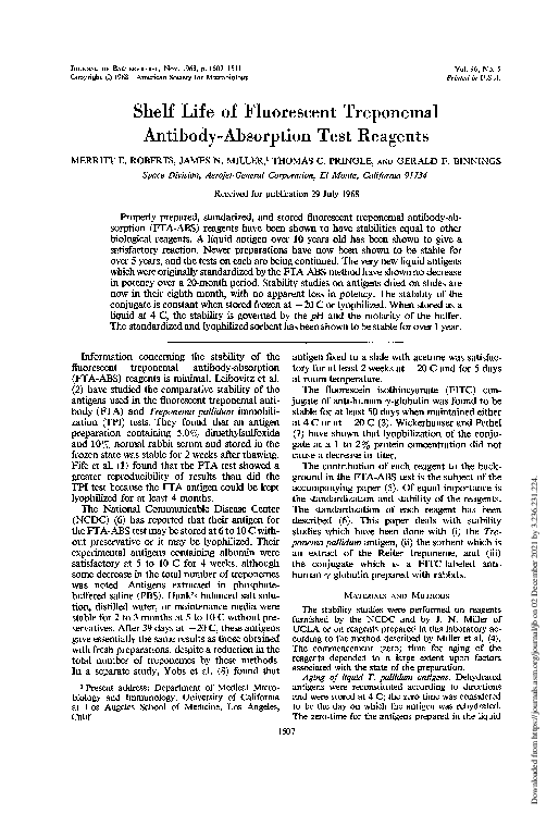 (PDF) Shelf Life of Fluorescent Treponemal AntibodyAbsorption Test