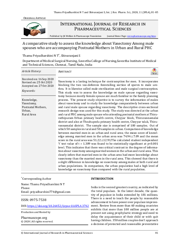 (PDF) A comparative study to assess the knowledge about Vasectomy Among ...