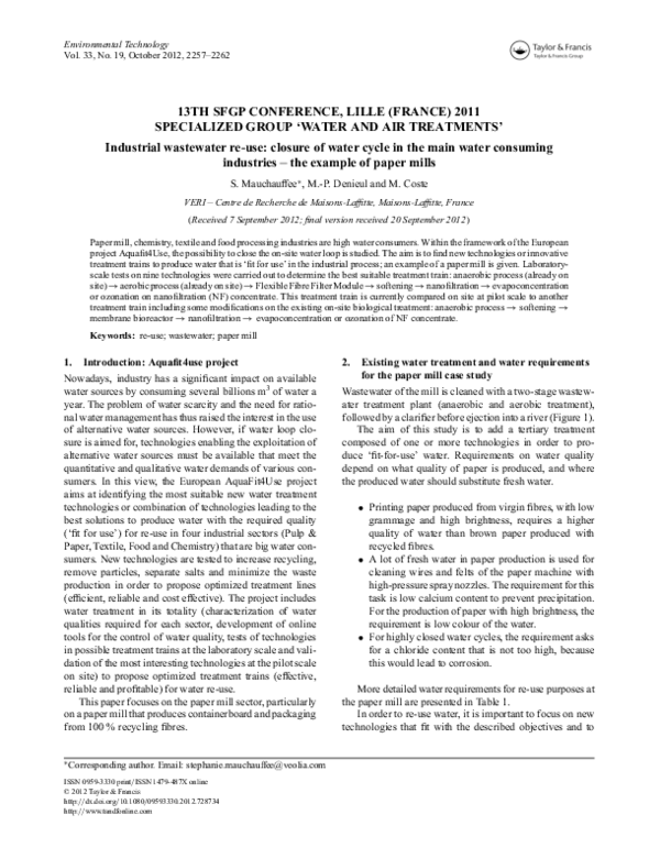 (PDF) Industrial wastewater re-use: closure of water cycle in the main ...