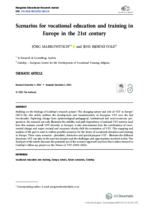 (PDF) Scenarios for vocational education and training in Europe in the ...