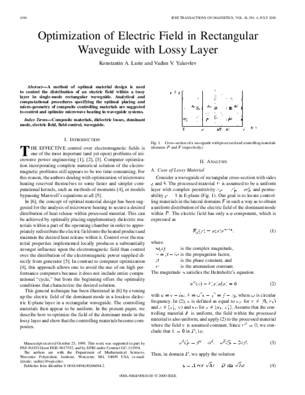 (PDF) Optimization of electric field in rectangular waveguide with ...