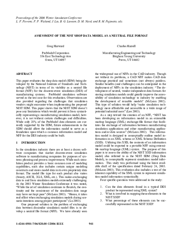 (PDF) Assessment of the NIST Shop Data Model as a Neutral File Format