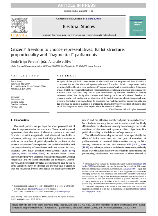 (PDF) Citizens' freedom to choose representatives: Ballot structure ...