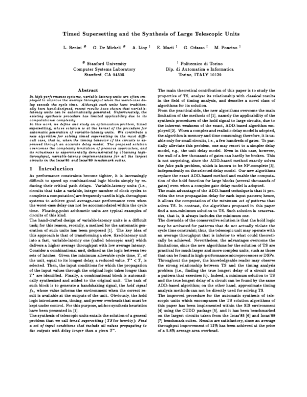 (PDF) Timed Supersetting and the Synthesis of Large Telescopic Units