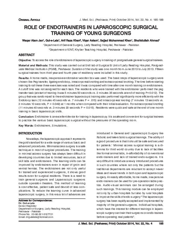 (PDF) Role of Endotrainers in Laparoscopic Surgical Training of Young ...