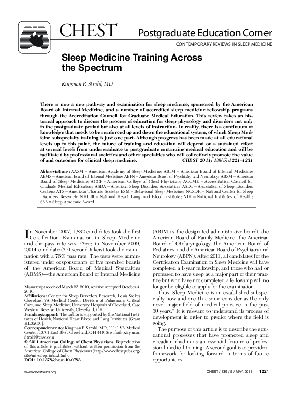 (PDF) Sleep Medicine Training Across the Spectrum
