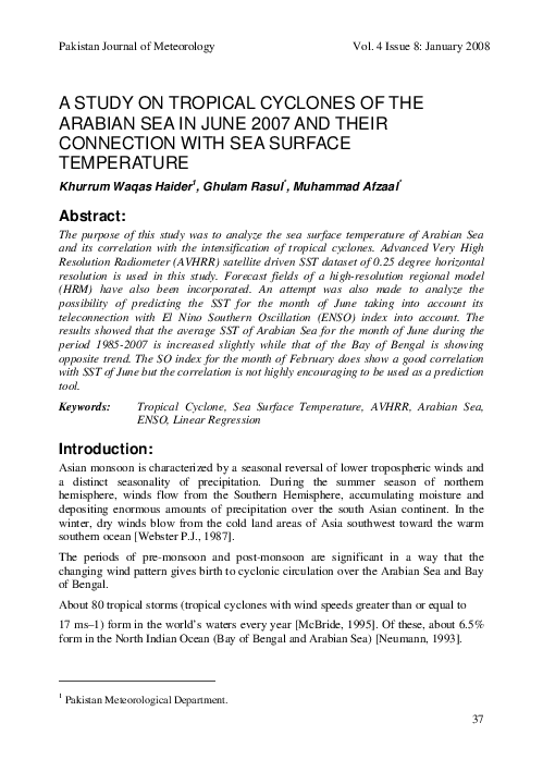(PDF) A study on tropical cyclones of the Arabian sea in June 2007 and ...