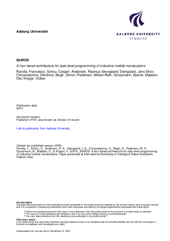 (PDF) SkiROS: A four tiered architecture for task-level programming of ...
