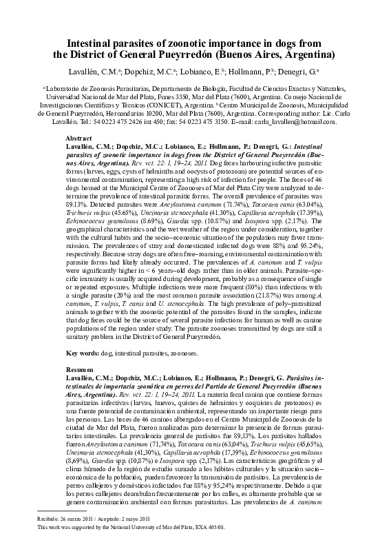 (PDF) Intestinal parasites of zoonotic importance in dogs from the ...