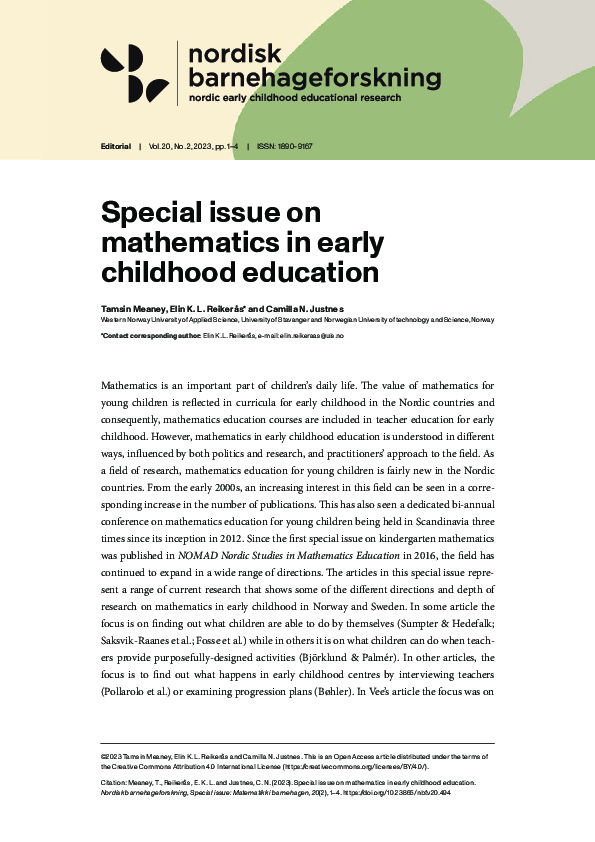  pdf special issue on mathematics in early childhood education