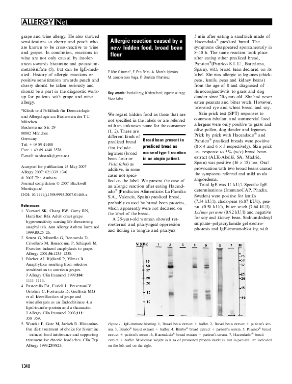 (PDF) Allergic reaction caused by a new hidden food, broad bean flour Martín Iglesias