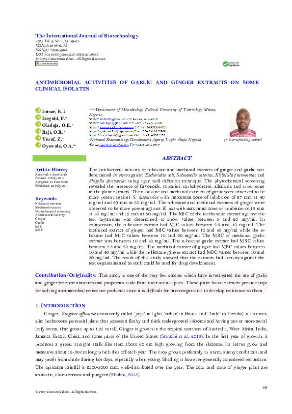 (PDF) Antimicrobial Activities of Garlic and Ginger Extracts on Some