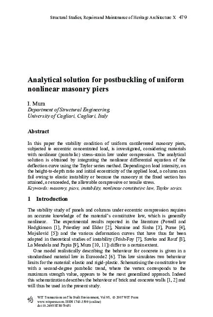 (PDF) Analytical solution for postbuckling of uniform nonlinear masonry ...