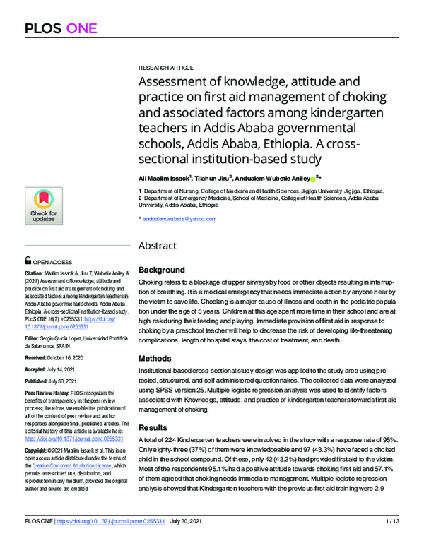 (PDF) Assessment of knowledge, attitude and practice on first aid ...