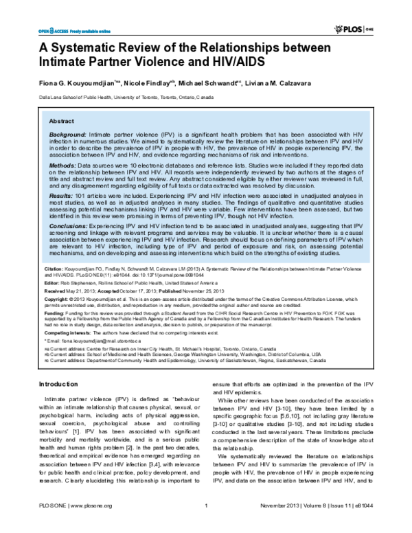(PDF) A Systematic Review of the Relationships between Intimate Partner ...