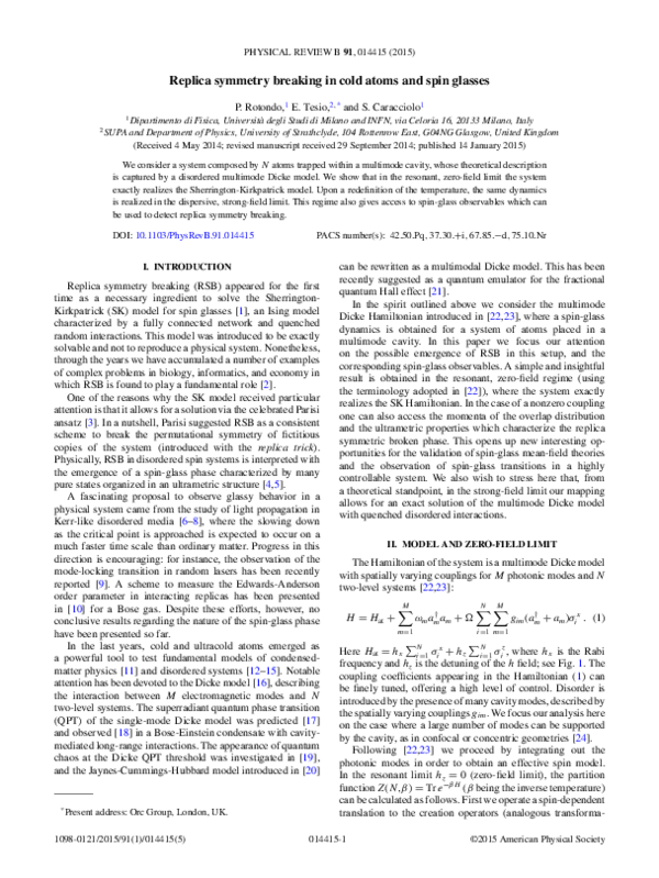 (PDF) Replica symmetry breaking in cold atoms and spin glasses