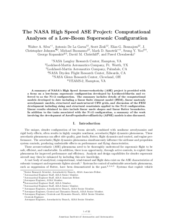 (PDF) The NASA High Speed ASE Project: Computational Analyses of a Low ...