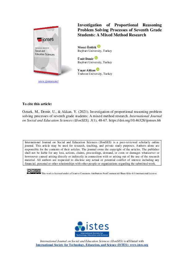 (PDF) Investigation of Proportional Reasoning Problem Solving Processes ...
