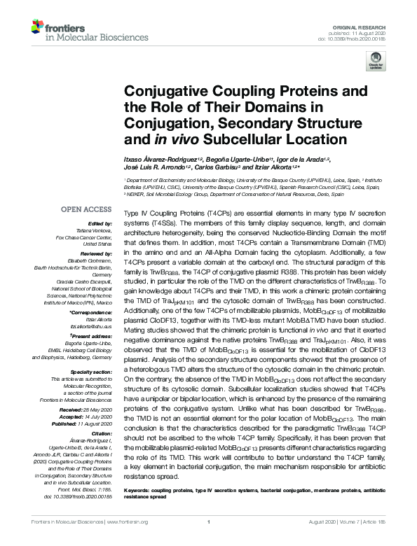 (PDF) Conjugative Coupling Proteins and the Role of Their Domains in ...