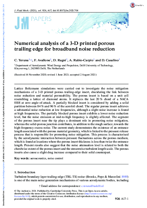 (PDF) Numerical analysis of a 3-D printed porous trailing edge for ...