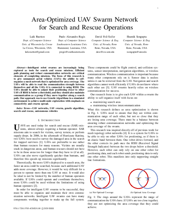 (PDF) Area-Optimized UAV Swarm Network for Search and Rescue Operations