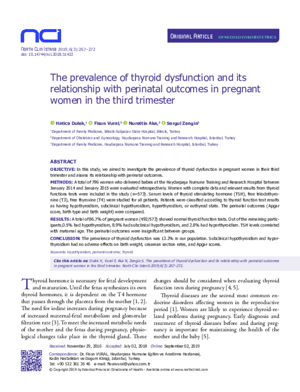(PDF) The Prevalance of Thyroid Dysfunction and Relationship with ...