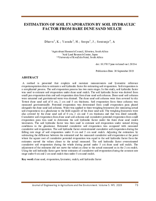 (PDF) Estimation of Soil Evaporation by Soil Hydraulic Factor from Bare Dune Sand Mulch