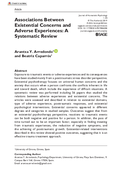 (PDF) Associations Between Existential Concerns and Adverse Experiences ...