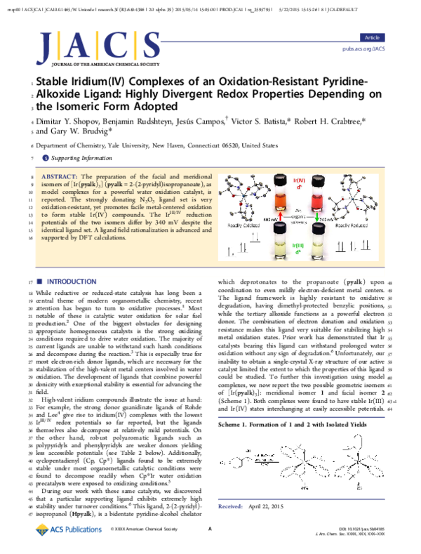 (PDF) Stable Iridium(IV) Complexes of an Oxidation-Resistant Pyridine ...