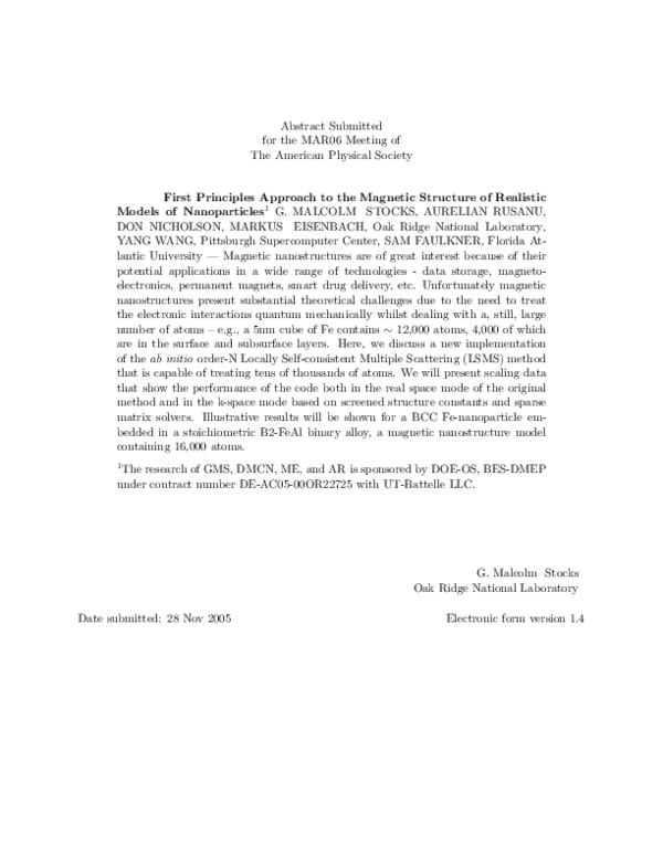 (PDF) First Principles Approach to the Magnetic Structure of Realistic ...
