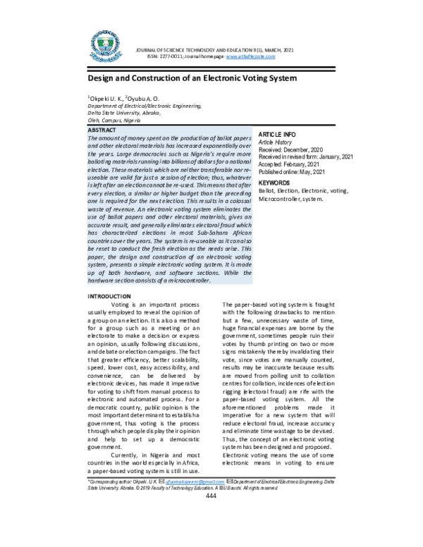 (PDF) Design and Construction of an Electronic Voting System