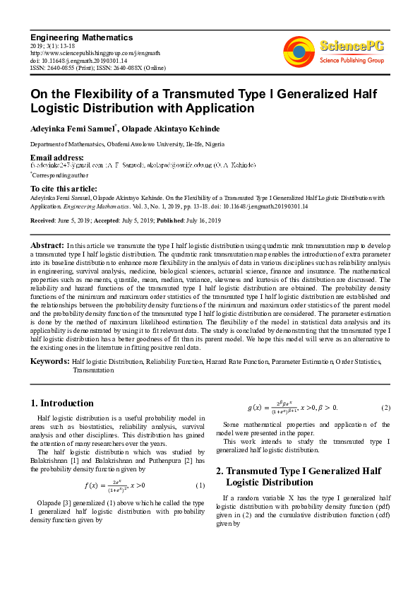 (PDF) On the Flexibility of a Transmuted Type I Generalized Half ...