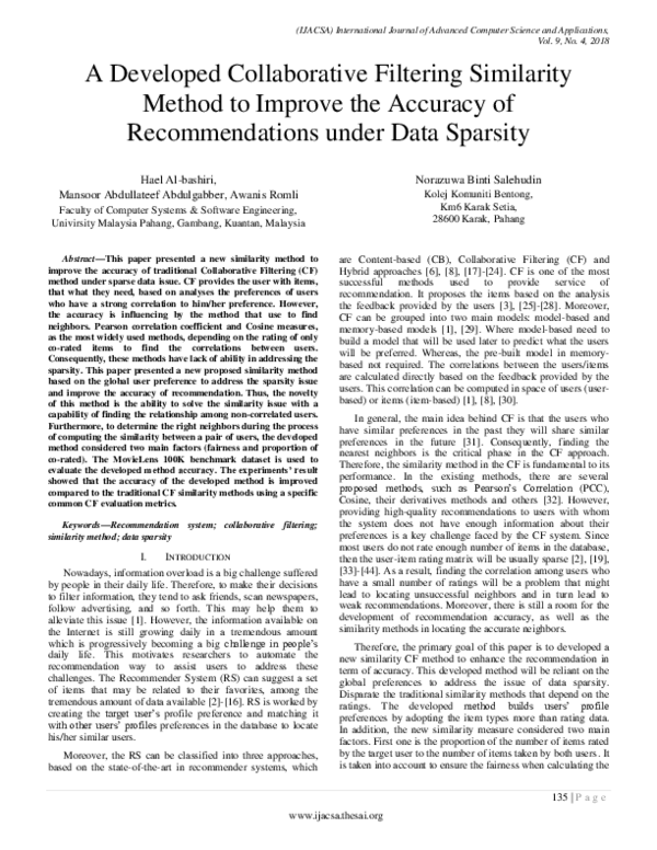 (PDF) A Developed Collaborative Filtering Similarity Method to Improve ...