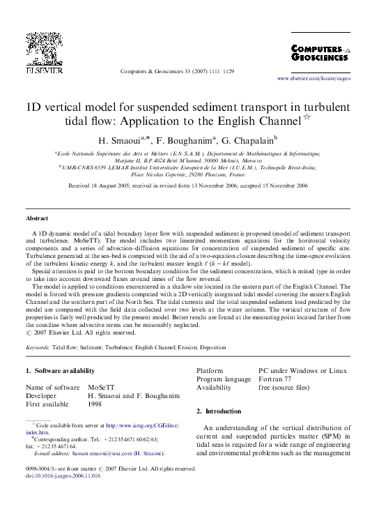 (PDF) 1D vertical model for suspended sediment transport in turbulent ...